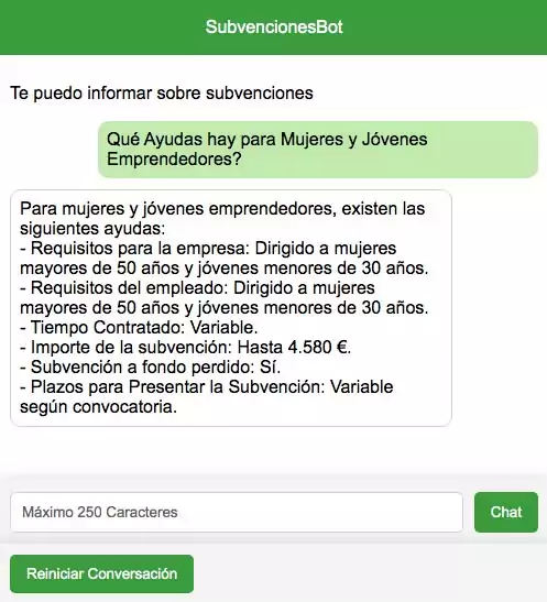 "SubvencionBot" es un chatbot creado para una consultoría de Madrid