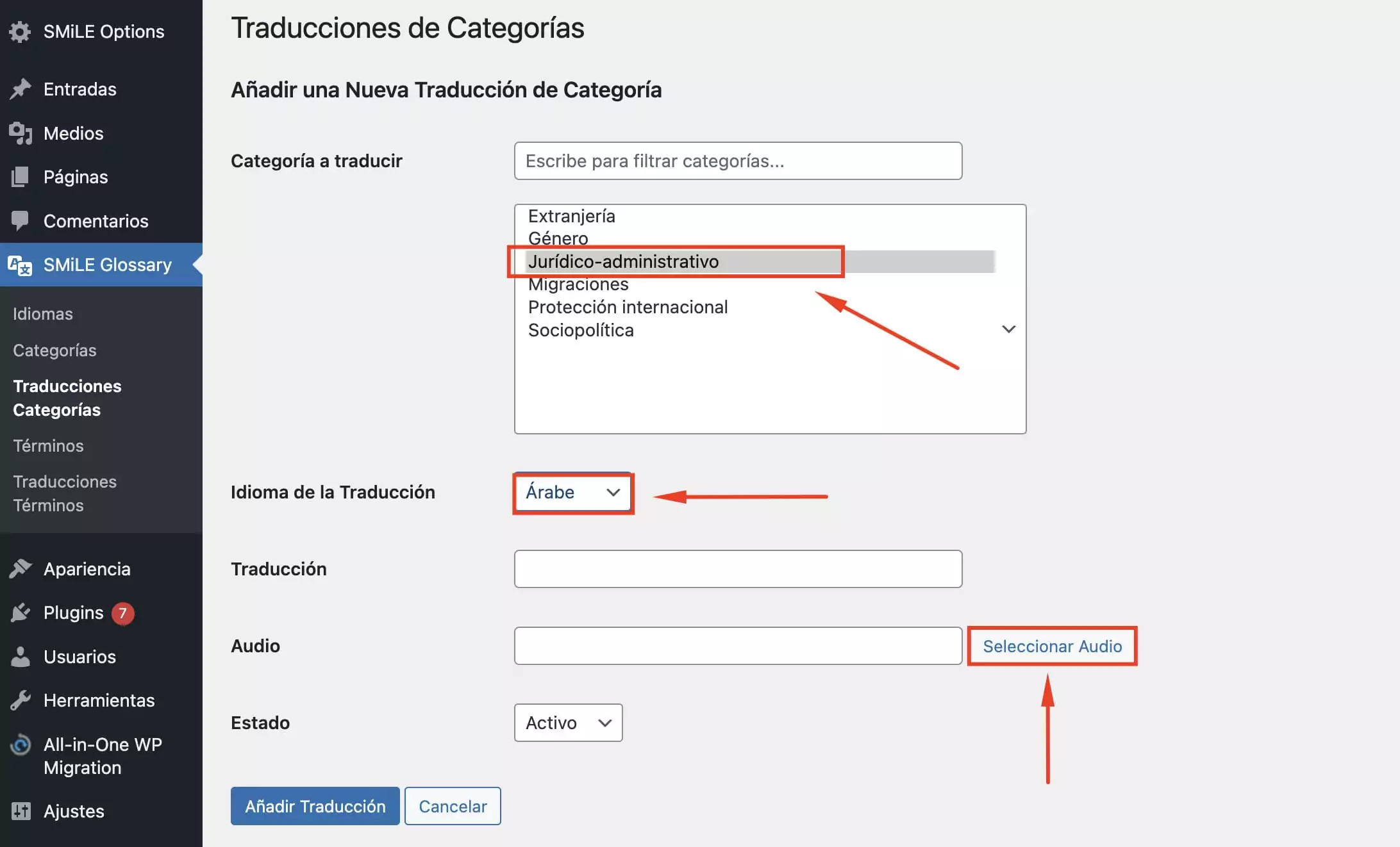 Interfaz de traducción de categorías