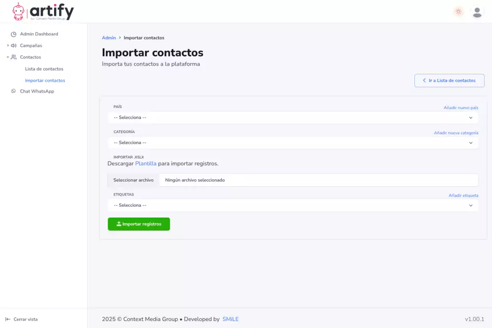 Inportar contactos a la campaña